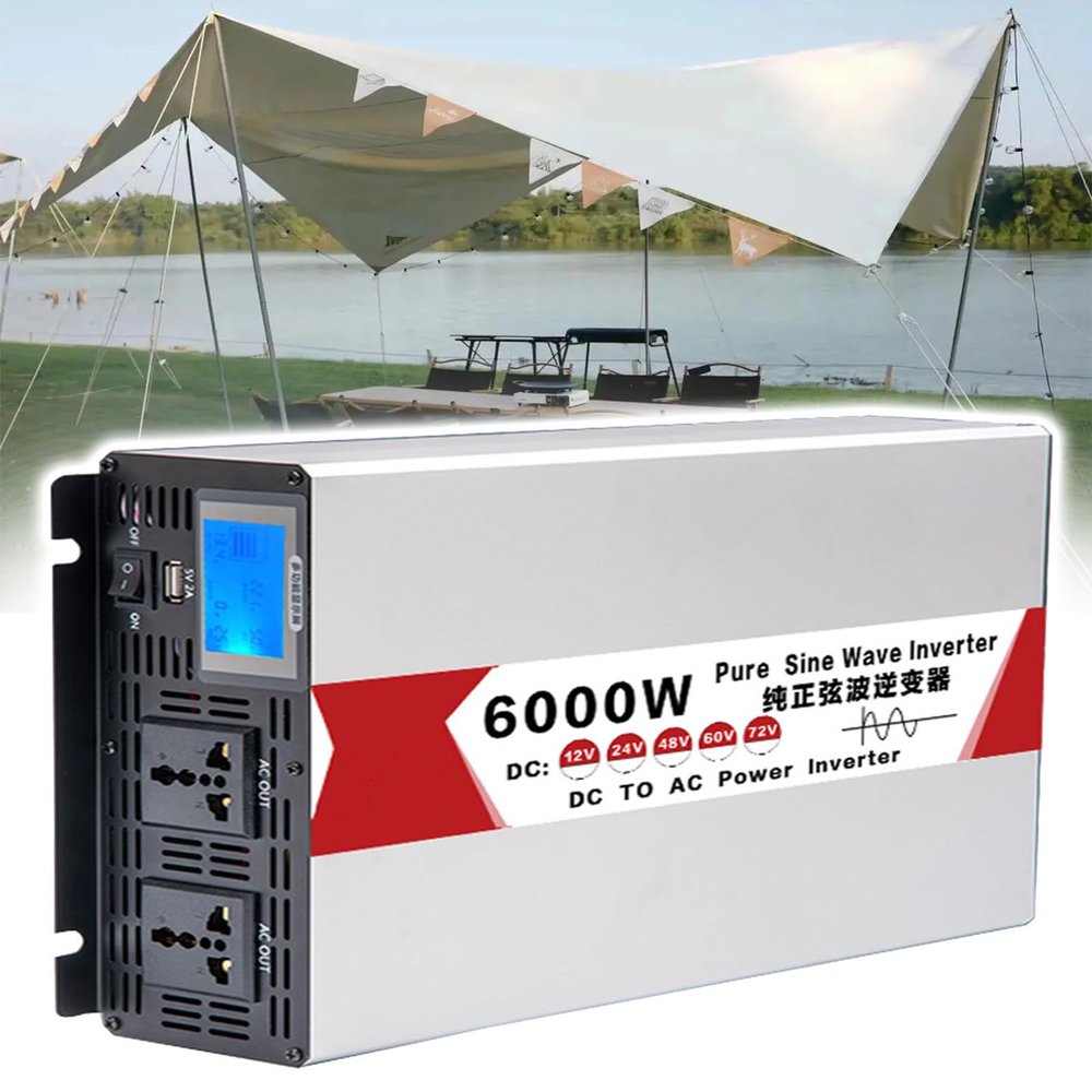 Eastnmythet Power Inverter 6000W Pure Sine Wave DC 12V/24V/48V to AC 110V 220V, with Dual Sockets, for Truck Camping Travel Outdoor,60V to 110V