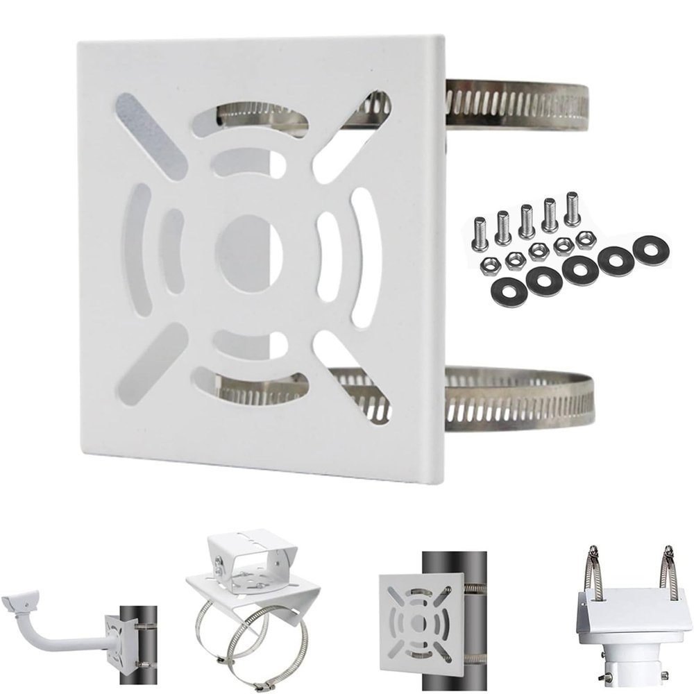 Universal Wall Bracket with 2 Rings for Universal Vertical Pole mounting of Surveillance Cameras; Sturdy Metal Bracket with Rings for mounting CCTV Cameras/Pendant Lights/Solar modules