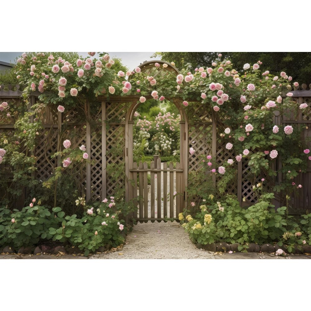 Wooden Fence Photography Background Climbing Roses and Trellis Backdrops for Photography Garden Style Girls in Wonderland Themed Backdrops Kids Adult Photo Video Studio Wallpaper Props 9x6ft