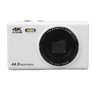 4K 44MP Digital Camera 16x Digital Zoom Camera 4K Video Recording 2.4 Inch Full Display Screen Compact Camera Ideal for Photography Travel Vlogging (White)