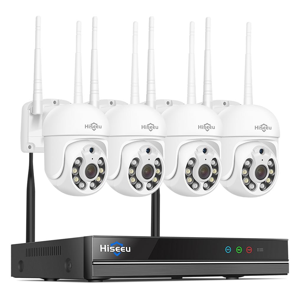 5mp, Two-Way Audio, 360 Tracking Monitoring Camera Wireless Hiseeu Integrated NVR 1920P 5-megapixel 4-Piece Set with Built-in 1TBHDD can be Added to 10 Channels for Remote Monitoring