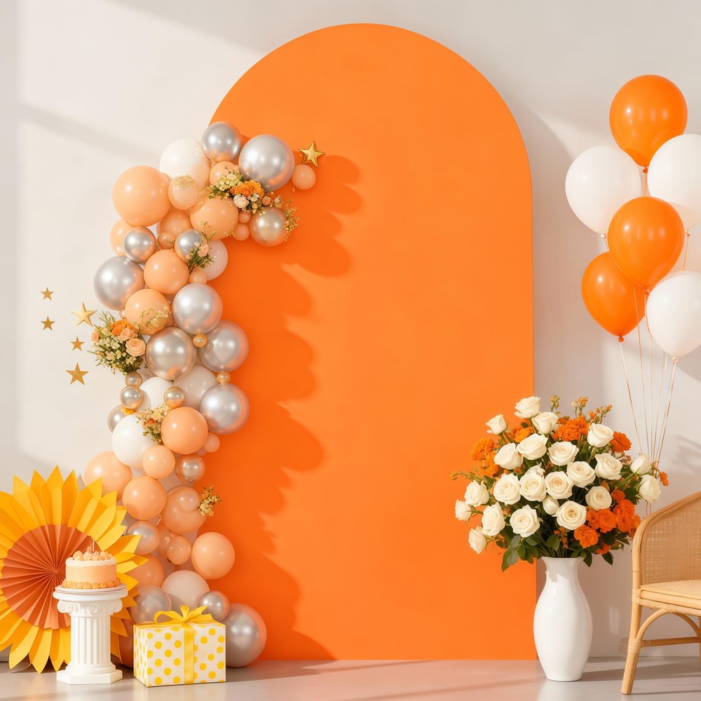 7.2FT Orange Arch Backdrop Cover - Polyester Fitted Wedding Arch Stand Covers Round Top Chiara Arch Backdrop Cover for Birthday Party Banquet Photo Background Decoration