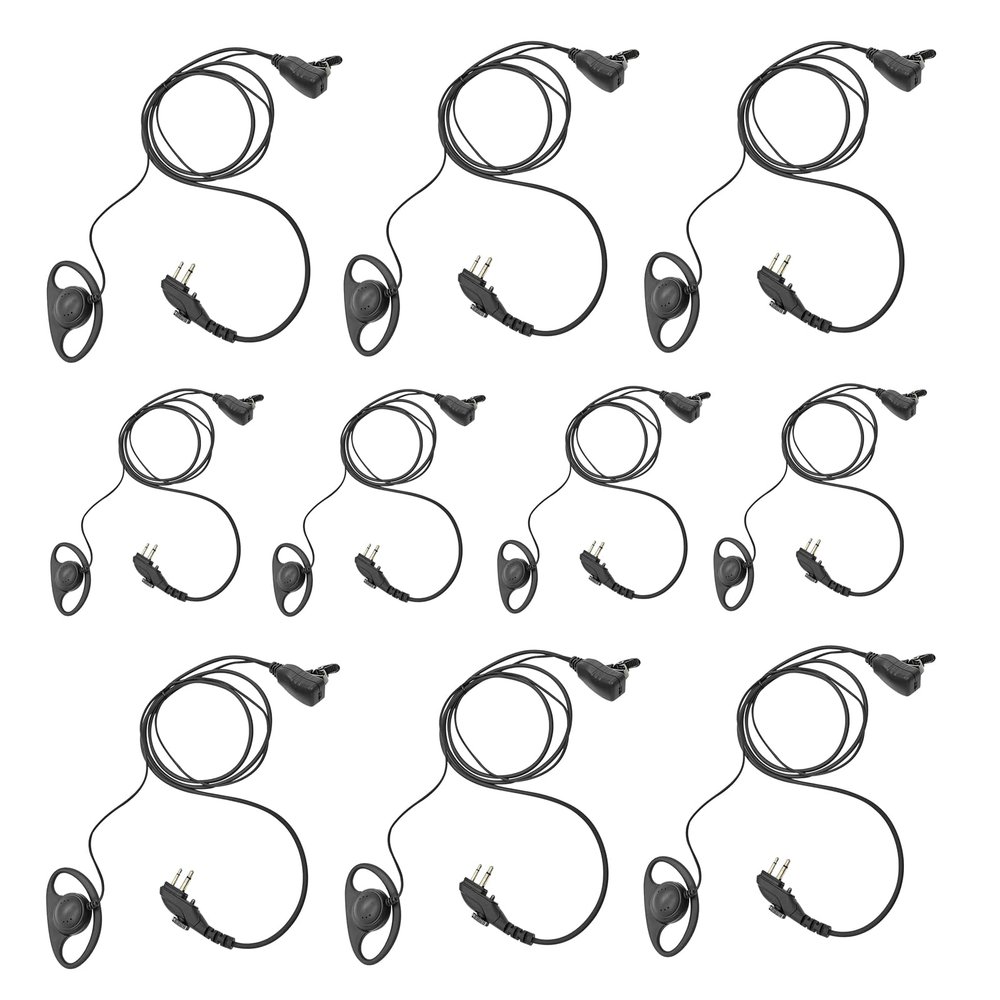JUYODE 10 Pcs BD502 BD502i Earpiece for Hytera BD552i PD562 PD482i PD402i HYT TC-508 TC-580 TC-610 RCA RDR2500 2550 2600 XR150 D Shape Surveillance Walkie Talkie Radio Headset Ear Piece with PTT Mic
