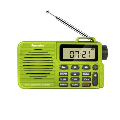 Rysamton Portable AM/FM Radio, Digital Radio Recorder, Bluetooth 5.0 Speaker, Alarm & Sleep Function, 12/24H Time Display (Yellow Green)