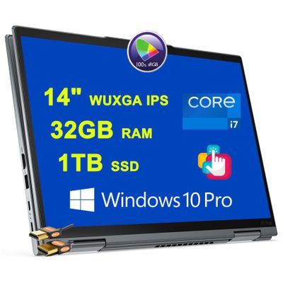 Lenovo ThinkPad X1 Yoga Gen6 2-in-1 Laptop 14" WUXGA IPS Touchscreen (500nits, 100% sRGB) Intel Quad-core i7-1185G7 Processor 32GB RAM 1TB SSD Thunderbolt4 Rapid Charging Win10Pro Grey + HDMI Cable
