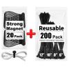 20 Pack Black Magnetic Cable Ties Cute Cloud Design + 200 Pack Reusable Zip Ties, Great for Bundling and Organizing view 1