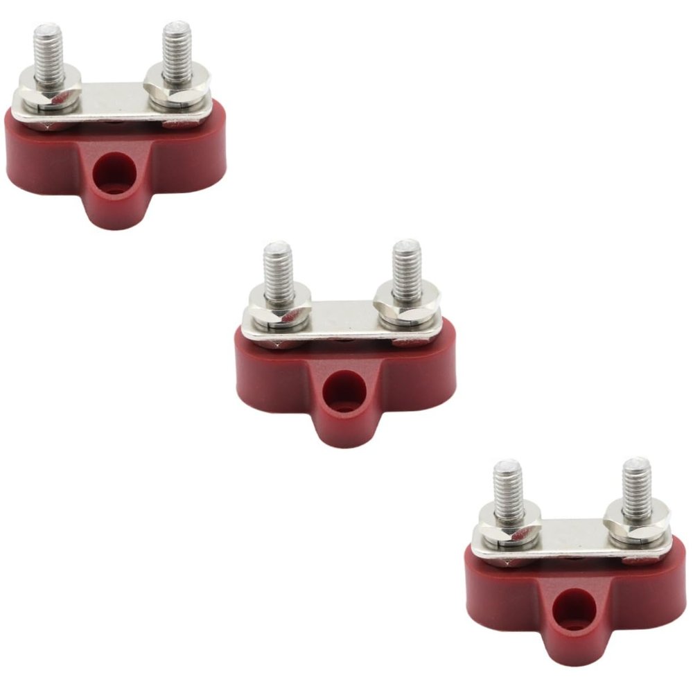 JECOMPRIS 3pcs 48v Automotive Terminal Power Distribution Block Car Boat Bus Bar Red Heavy Duty Cable Connect
