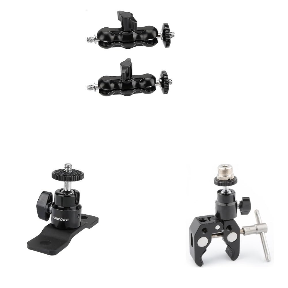 CAMVATE Universal Magic Arm + Crab Clamp+ 1/4"-20 Ball Head with Bottom Pedestal Mount