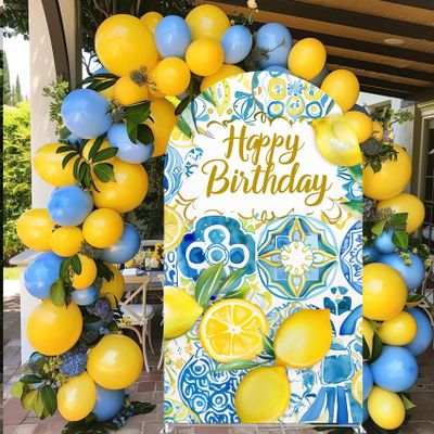 Lemon Arch Backdrop Cover Bilayer Stretchy Spandex Fabric Baby Birthday Background,Party Props,Stand is not Included (2.2x5ft(65x150cm),GX3068)