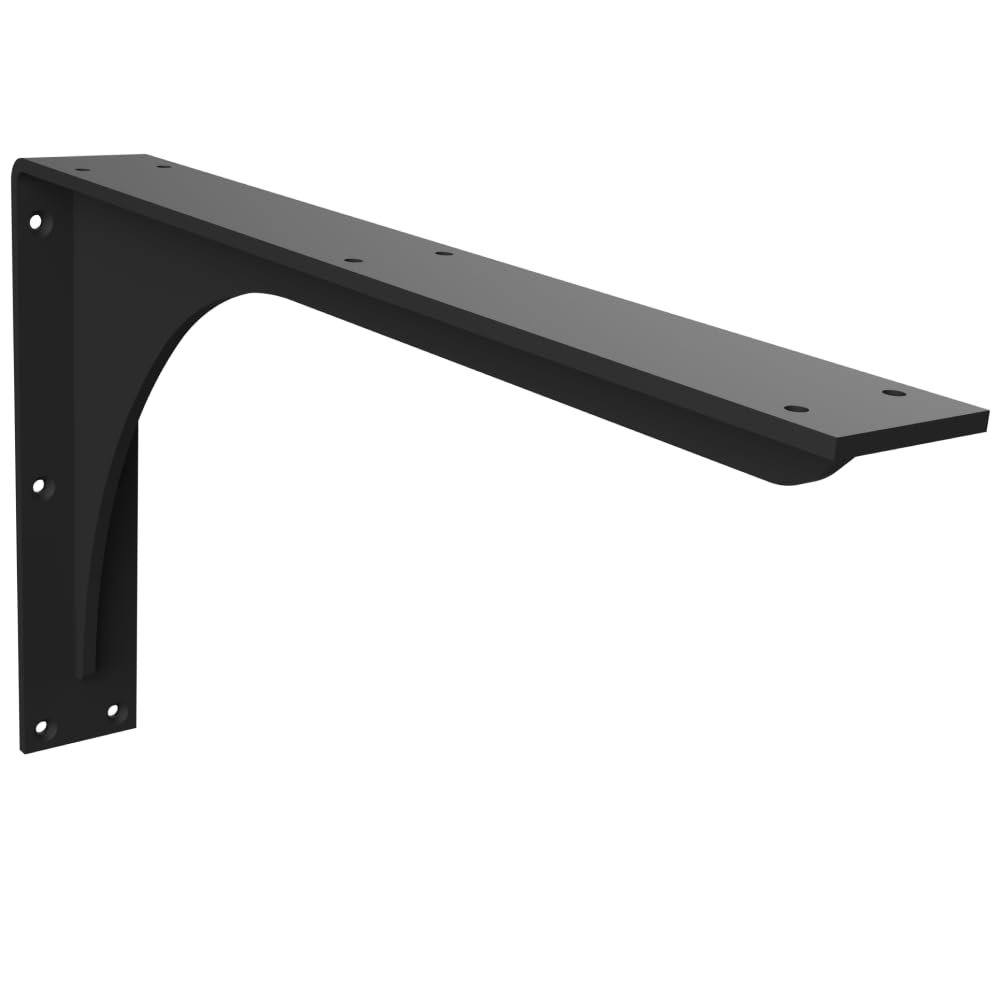 Iron Supports Front Mount Heavy-Duty Countertop L Bracket - Steel Mounting Support Bracket for Knee Walls, Kitchen Island Countertops, Breakfast Bars (Matte Black - 16" Deep x 9" High)