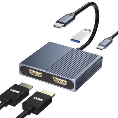 Laptop Docking Station Dual Monitor, USB C Docking Station for Dell/HP/Lenovo/Mac, Dual HDMI Adapter for 2 Monitors, USB Type-C Hub with USB3.0/PD, USB C to Double HDMI Adapter