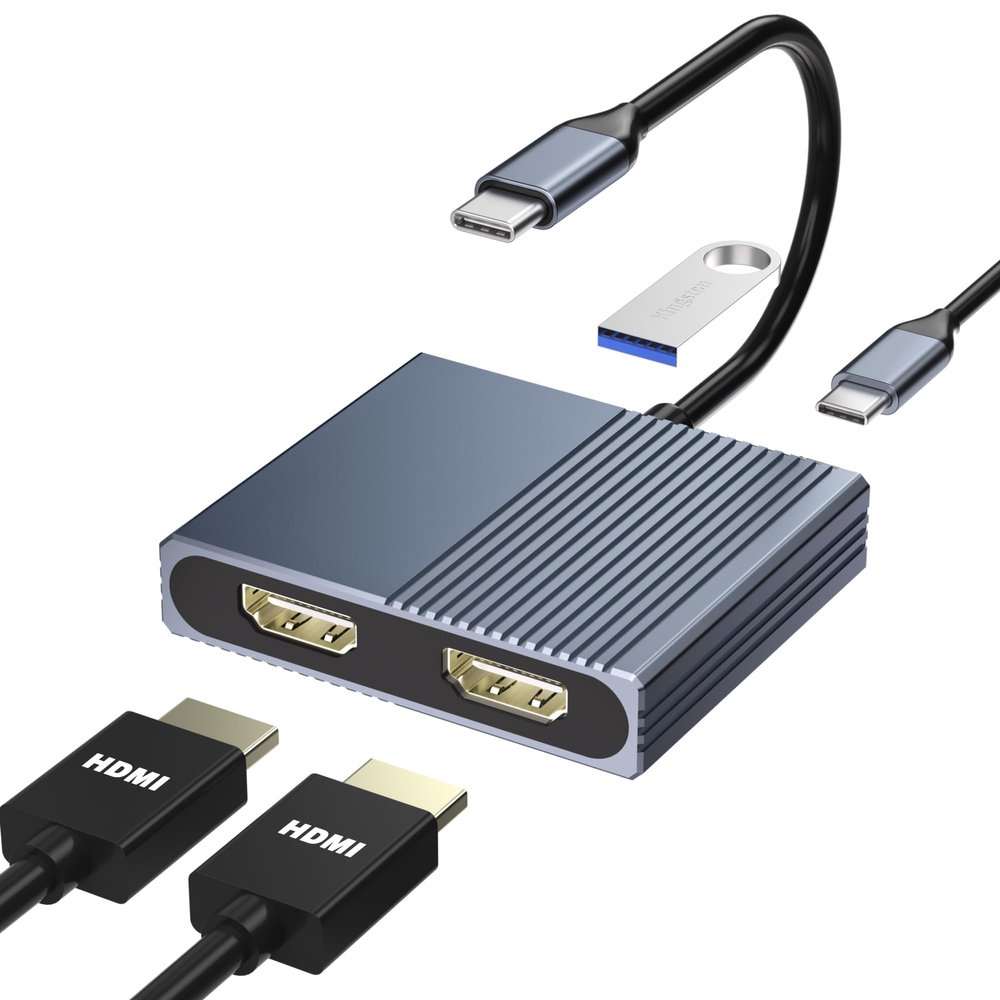 Laptop Docking Station Dual Monitor, USB C Docking Station for Dell/HP/Lenovo/Mac, Dual HDMI Adapter for 2 Monitors, USB Type-C Hub with USB3.0/PD, USB C to Double HDMI Adapter
