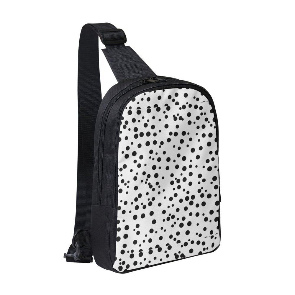 Black And White Polka Dot Adjustable Strap Large Capacity Double Layer Crossbody Chest Bag 7.7x2.4x11.8in For Camping Travel Daily Leisure Activities