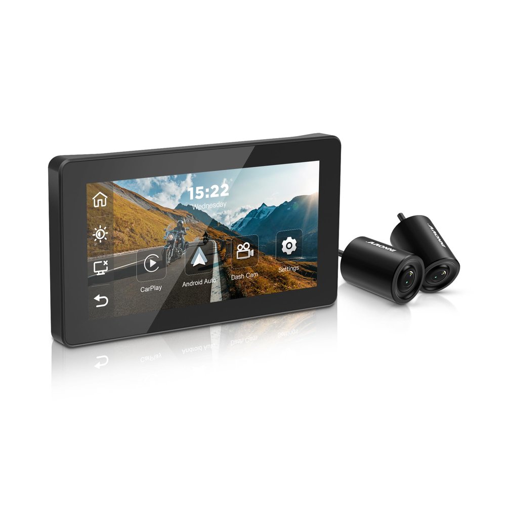 INNOVV N1 Portable 5.5" Motorcycle Carplay Apple Android Auto GPS Navigation System with Dash Cam Front and Rear 1080P@30FPS, 5.8G Wi-Fi, IP67 Waterproof Full Screen Touch and Parking Monloring