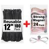 100 Pack Reusable Zip Ties 12" + 24 Pack Magnetic Cable Ties Cat's Paw Design, Great for Bundling and Organizing view 1