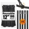 100 Pack Reusable Zip Ties 12" + 24 Pack Magnetic Cable Ties Cat's Paw Design, Great for Bundling and Organizing view 2