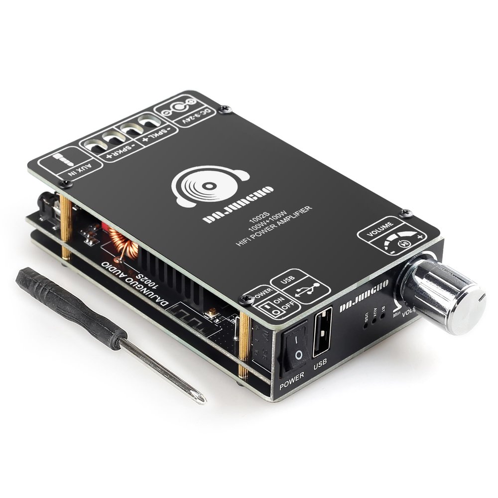 1002S 2.0 Bluetooth Amplifier Board with TPA3116D2 Chips, 100W+100W Power Output, Bluetooth/USB/3.5mm AUX Input
