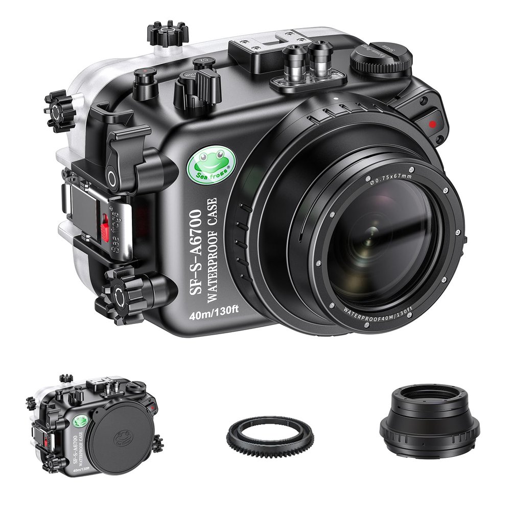 Sea frogs Underwater Camera Housing Compatible with Sony A6700 E 4/10-18 OSS IPX8 Maximum Diving Depth 40m/130ft Waterproof Camera Case for Diving, Surfing, Rowing, Skiing