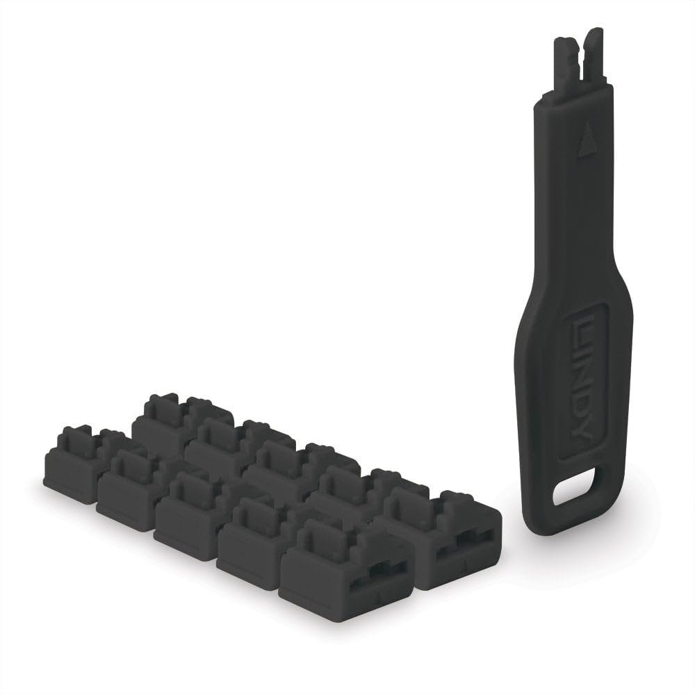 LINDY RJ45 Port Locks (10 Pieces) with Key, Black