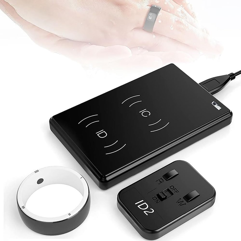 WIKINK R5 Multi-Function Ring, Multi-Function Ring Build-in 6 RFID Cards & 2 Health Stones, Controller IC/ID/NFC Reader NFC Phone Smart Rings