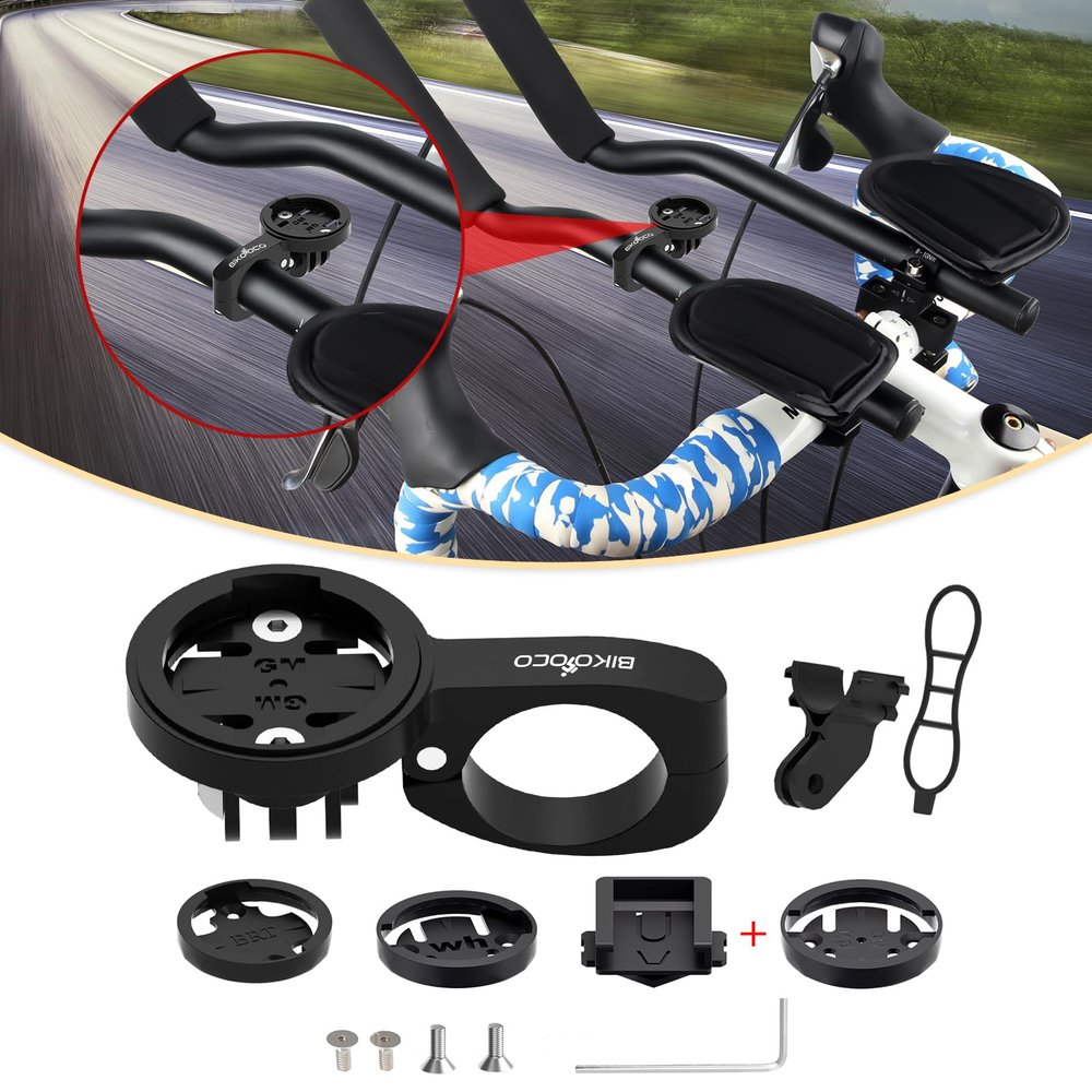 BIKOOCO Bike GPS Computer Mount- Short Version Bike Computer Mount for Aero Bars, Black Aluminium Bike Mount for Garmin,for Combo & for GoPro Action Camera