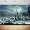 12x8ft Halloween Backdrop Scary Cemetery Full Moon Zombie Castle Photography Background Horror Ghosts Halloween Theme Party Decorations Supplies Photo Booth Props view 1