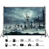 12x8ft Halloween Backdrop Scary Cemetery Full Moon Zombie Castle Photography Background Horror Ghosts Halloween Theme Party Decorations Supplies Photo Booth Props view 2