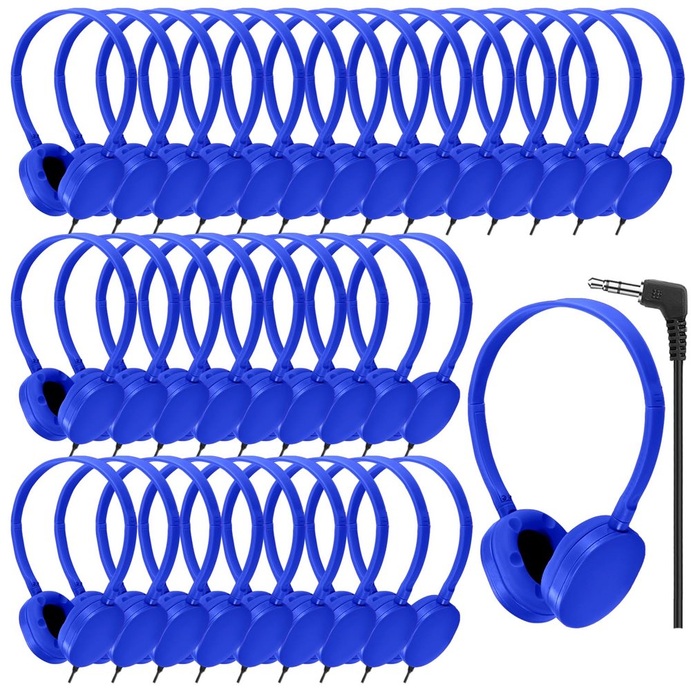 CN-Outlet Kids Headphones Bulk 50 Pack for Classroom School,Durable Wholesale Wired On Ear Headphones for Kids Student Boys Girls Teens and Adults,3.5mm Jack (Bule)