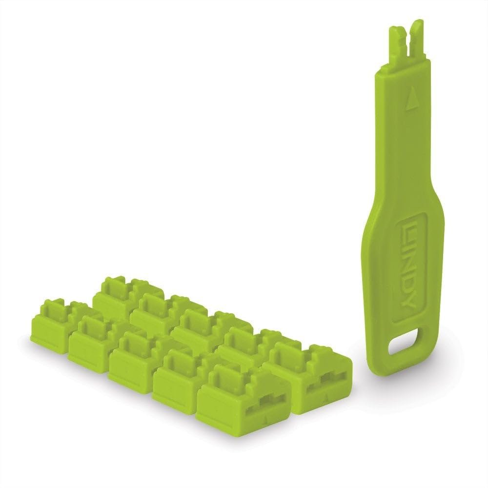 LINDY RJ45 Port Locks (10 Pieces) with Key, Green