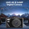 4K Digital Camera for Photography, 64MP UHD Autofocus Vlogging Camera for with 3 180 Flip Screen, 18X Zoom Compact Travel Camera Webcam for Gift Teens Begginers Adults view 2