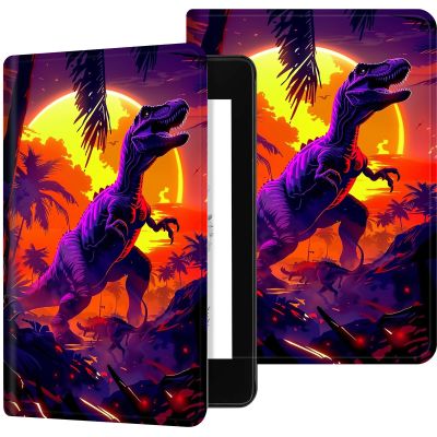 AIRWEE Case for 6.8"" Kindle Paperwhite (11th Generation 2024/2023/2021), PU Leather Kindle Case Adjustable Stand with Auto Sleep/Wake Cover for Kindle Paperwhite Signature Edition, dinosaur