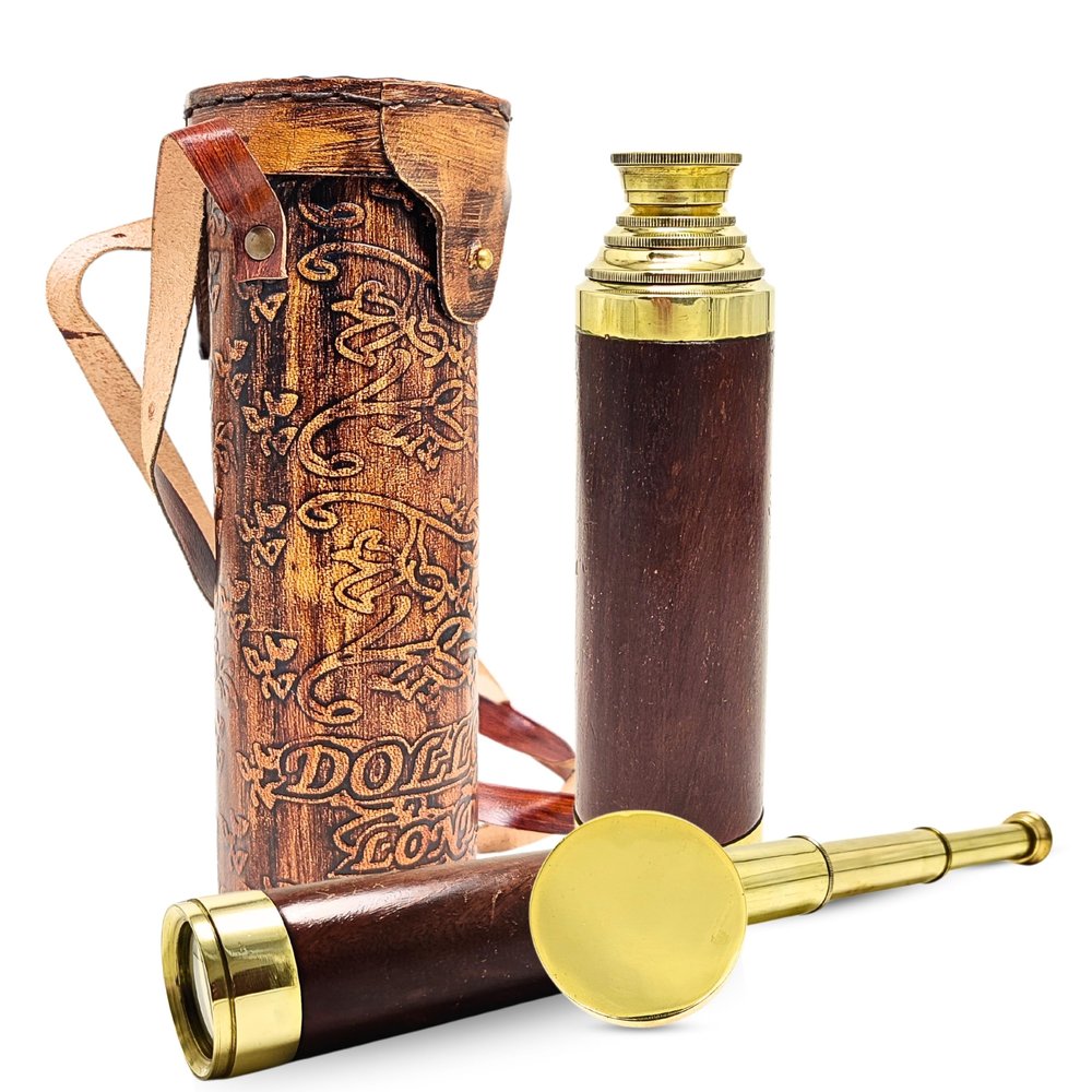 DA Ancein - 16 Inch Antique Brass Telescope Handcrafted Nautical with Ideal for Collectors and Home Decor Leather Box