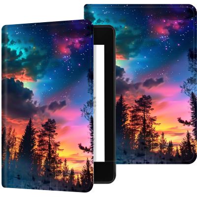 Case for 6.8" Kindle Paperwhite (11th Generation 2024/2023/2021), PU Leather Kindle Case Adjustable Stand with Auto Sleep/Wake Cover for Kindle Paperwhite Signature Edition, Sunset Forest