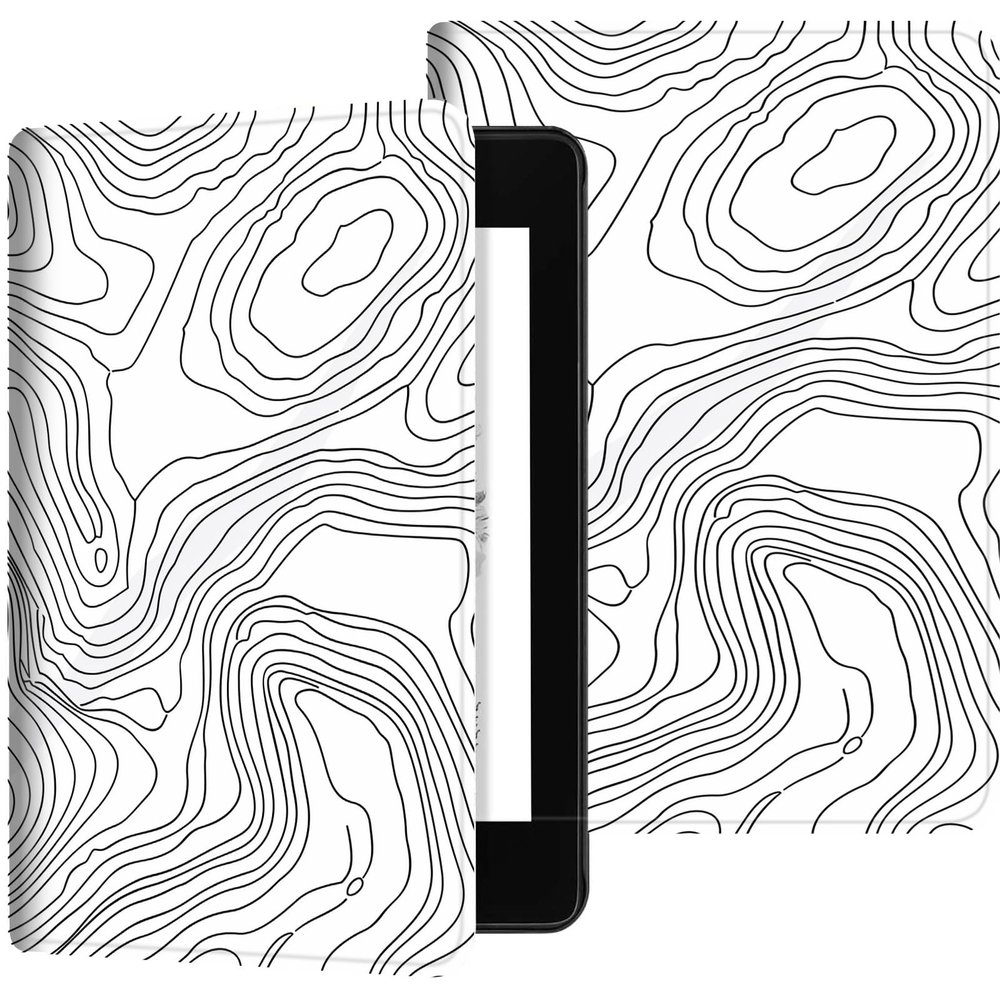 Amazon Kindle Paperwhite Case (11th Gen), PU Leather Adjustable Stand Cover with Auto Sleep/Wake - Topographic White