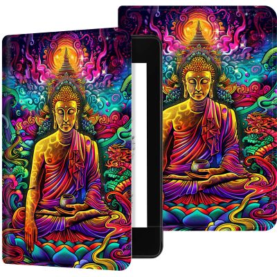 Case for 6.8" Kindle Paperwhite (11th Generation 2024/2023/2021), PU Leather Kindle Case Adjustable Stand with Auto Sleep/Wake Cover for Kindle Paperwhite Signature Edition, Buddha Lotus
