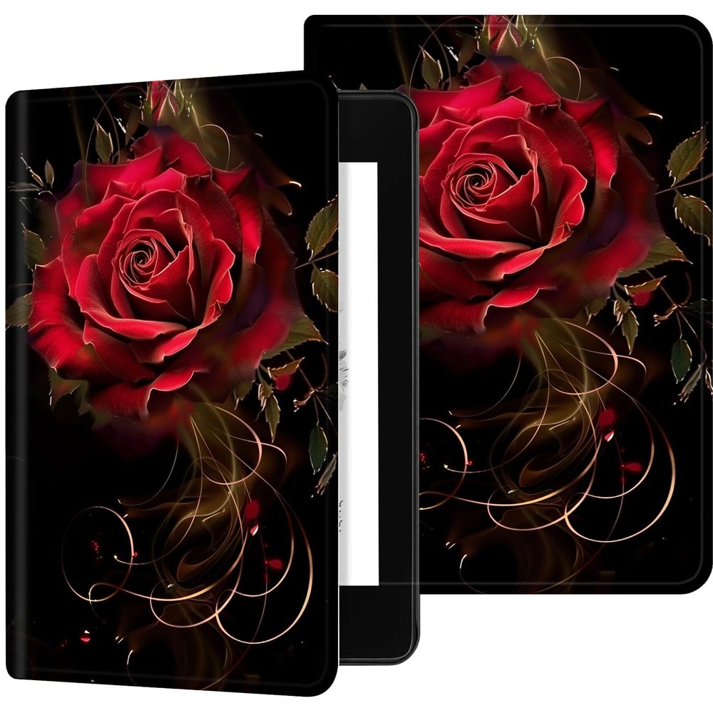 Case for 6.8" Kindle Paperwhite (11th Generation 2024/2023/2021), PU Leather Kindle Case Adjustable Stand with Auto Sleep/Wake Cover for Kindle Paperwhite Signature Edition, Dark Red Rose