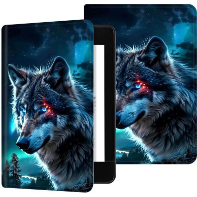 Case for 6.8" Kindle Paperwhite (11th Generation 2024/2023/2021), PU Leather Kindle Case Adjustable Stand with Auto Sleep/Wake Cover for Kindle Paperwhite Signature Edition, Angry Blue Wolf