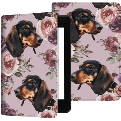 AIRWEE Case for 6.8"" Kindle Paperwhite (11th Generation 2024/2023/2021), PU Leather Kindle Case Adjustable Stand with Auto Sleep/Wake Cover for Kindle Paperwhite Signature Edition, Black Dog Flower