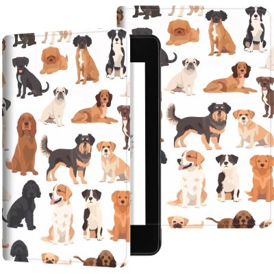 Case for 6.8" Kindle Paperwhite (11th Generation 2024/2023/2021), PU Leather Kindle Case Adjustable Stand with Auto Sleep/Wake Cover for Kindle Paperwhite Signature Edition, Dogs