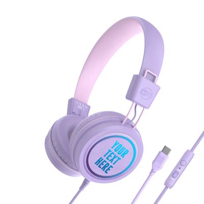 MEE audio KidJamz KJ55 Personalized USB-C Safe Listening Wired Headphones for Kids with Custom LED-Backlit Design, Volume Limiter, & Microphone for iPhone 15, iPad, & USB Type C Devices (Lavender)