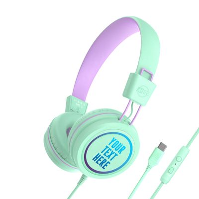 MEE audio KidJamz KJ55 Personalized USB-C Safe Listening Wired Headphones for Kids with Custom LED-Backlit Design, Volume Limiter, & Microphone for iPhone 15, iPad, & USB Type C Devices (Mint)
