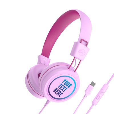 MEE audio KidJamz KJ55 Personalized USB-C Safe Listening Wired Headphones for Kids with Custom LED-Backlit Design, Volume Limiter, & Microphone for iPhone 15, iPad, & USB Type C Devices (Pink)