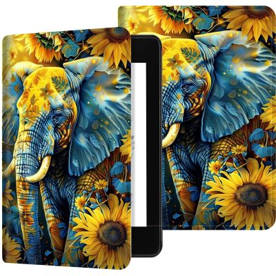 Case for 6" Kindle Paperwhite (10th Generation,2018 Release),PU Leather Kindle Paperwhite 2018 Case, Adjustable Stand with Auto Sleep/Wake Kindle Paperwhite 10th Generation Case, Elephant Sunflowers