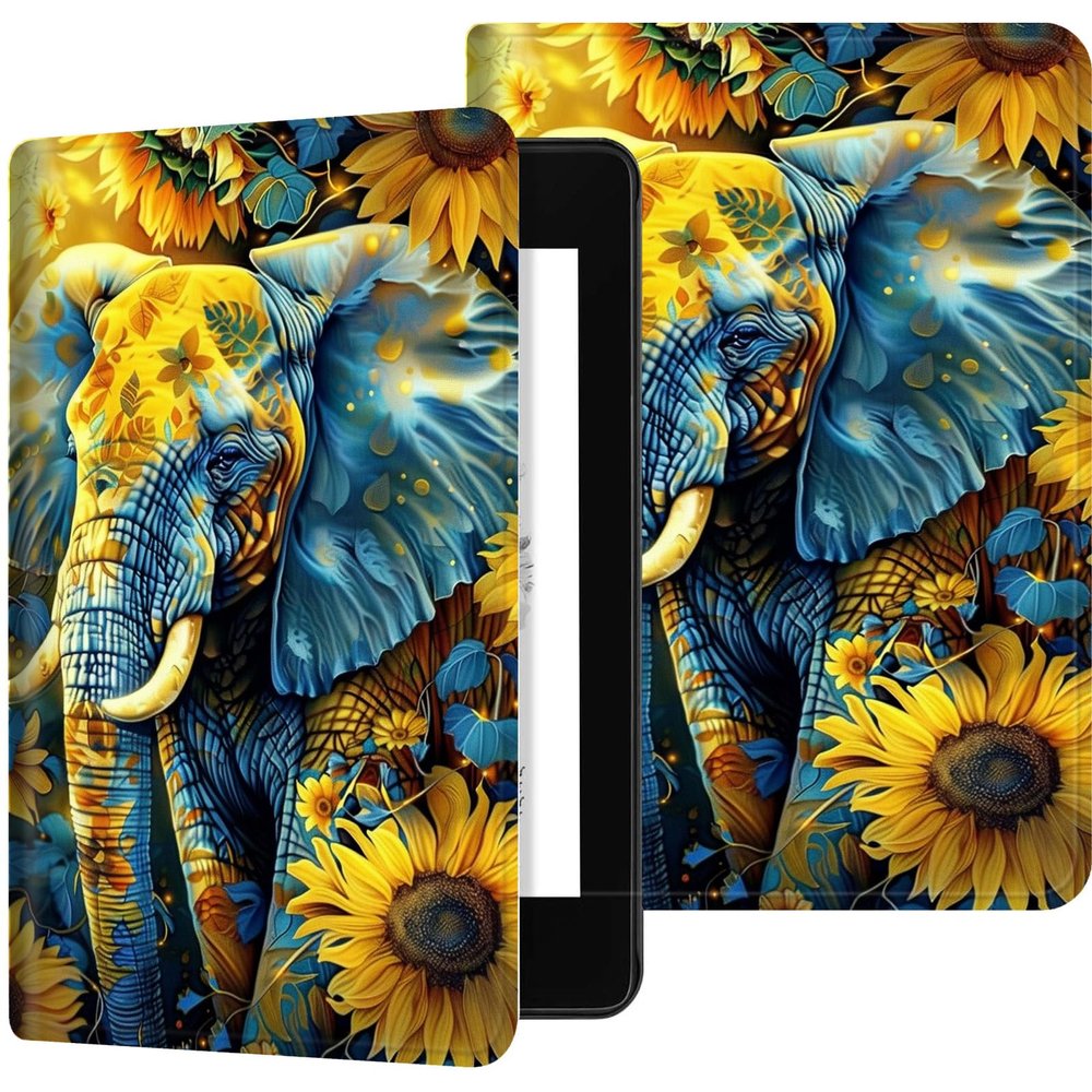 Case for 6" Kindle Paperwhite (10th Generation,2018 Release),PU Leather Kindle Paperwhite 2018 Case, Adjustable Stand with Auto Sleep/Wake Kindle Paperwhite 10th Generation Case, Elephant Sunflowers