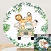 OERJU Safari Round Backdrop Cover Jungle Safari Baby Shower Round Backdrop Safari Animals Truck Theme Birthday Baby Shower Party Decoration Photography Background Kids Boy Arch Photo Booth Props 7.5ft view 1