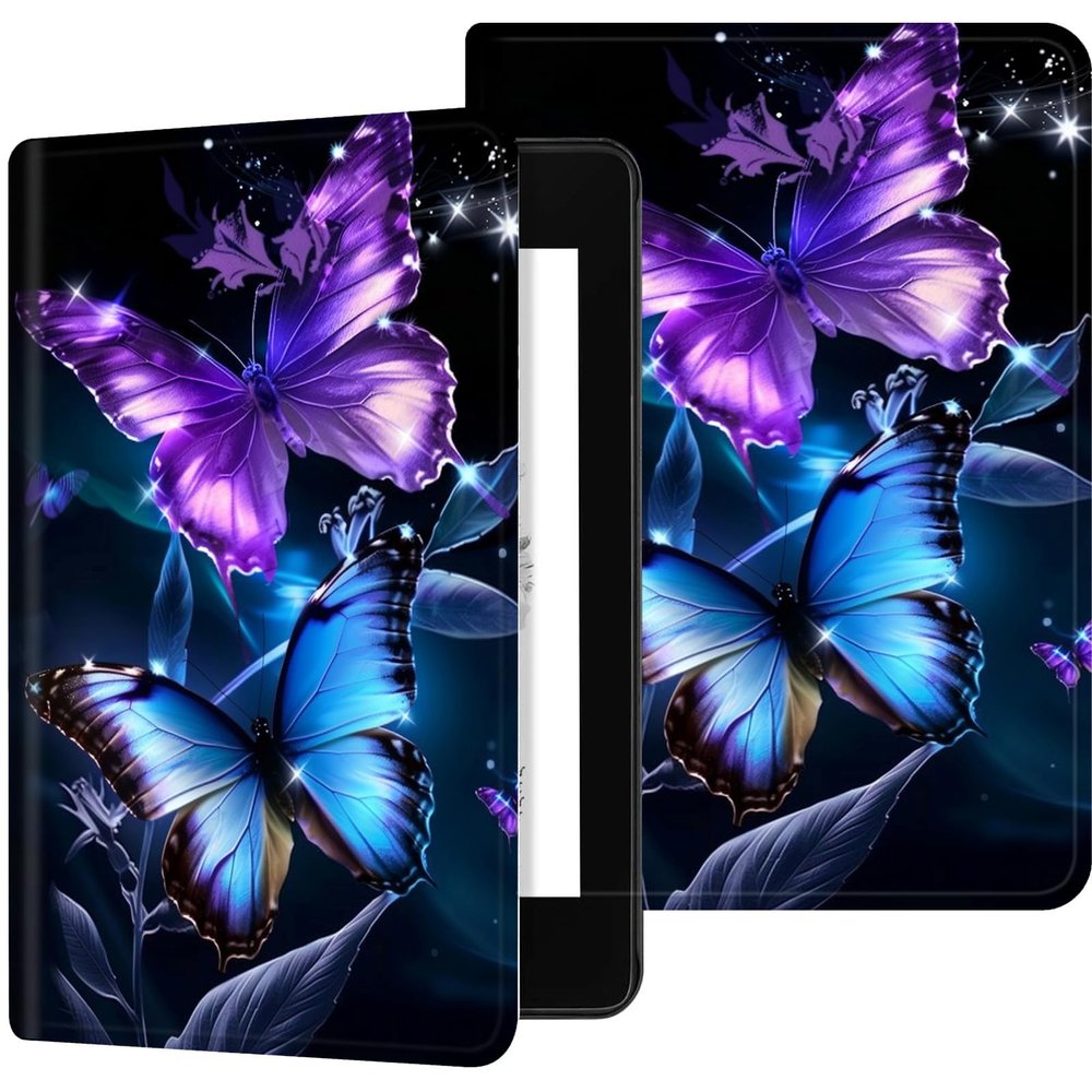 Case for 6" All-New Kindle (11th Generation, 2022 Release),Slim PU Leather Kindle 2022 E-Reader Adjustable Stand with Auto Sleep/Wake Smart Cover for Amazon Kindle Case 6 inch,Two Butterflies Purple