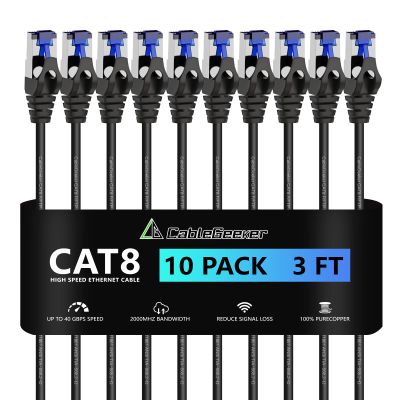 CableGeeker Cat8 Slim Ethernet Patch Cables, 3 ft, 10-Pack, Black