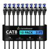 CableGeeker Cat8 Slim Ethernet Patch Cables, 3 ft, 10-Pack, Black view 1