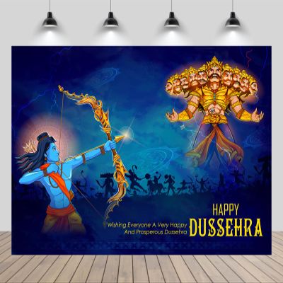 CHNYWORK 15x10ft Happy India Dussehra Festival Backdrop Indian Lord Rama Killing Ravana in Dussehra Navratri Festival Background Indian Religion Hindu Party Dussehra Decorations Photo Booth Props