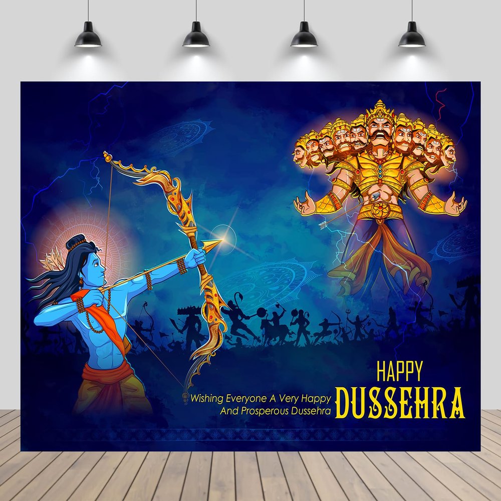 CHNYWORK 15x10ft Happy India Dussehra Festival Backdrop Indian Lord Rama Killing Ravana in Dussehra Navratri Festival Background Indian Religion Hindu Party Dussehra Decorations Photo Booth Props